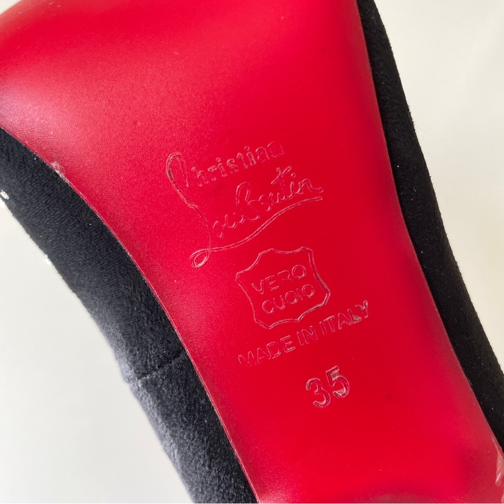 MORE PHOTOS 👠 Christian Louboutin Black Suede Embellished Pump - Size 35 - Picture 12 of 12